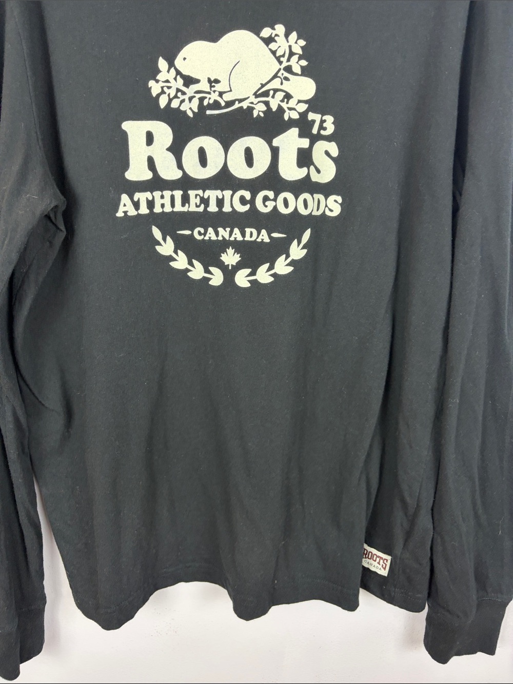 Roots Canada Athletic Goods Logo Long Sleeve Tee Black 100% Cotton Size Large - Picture 4 of 12
